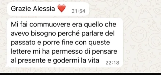 Messaggio di una persona seguita da Alessia
