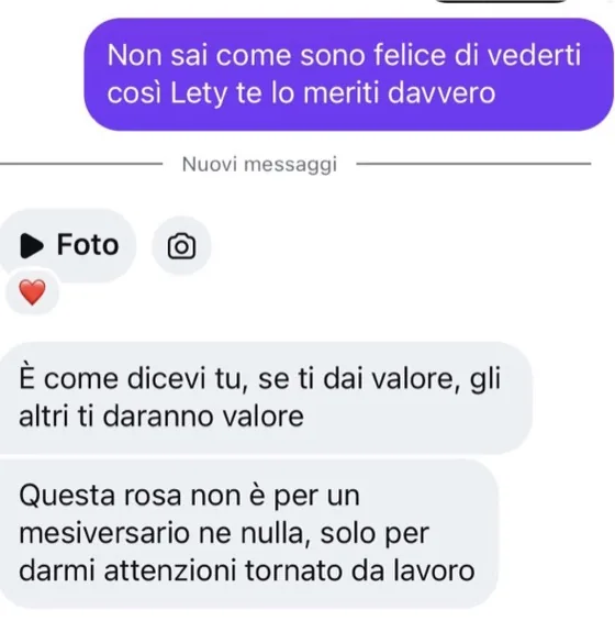 Messaggio di una persona seguita da Alessia