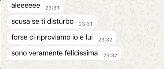 Messaggio di una persona seguita da Alessia